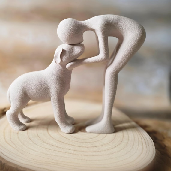 Mensch Hund Skulptur minimalistisch – Hundeliebe Deko – moderne Figur für Zuhause – Geschenk für Hundebesitzer