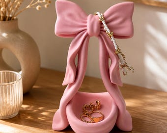 Jewelry stand with bow | Jewelry organizer | Necklace holder | Earring holder | Ring holder | Jewelry storage | Vanity decor