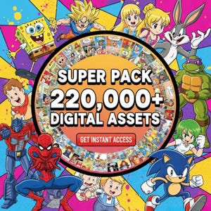 Más de 220 000 archivos SVG, diseños DTF, archivos Cricut, acceso de por vida, descarga instantánea, para vendedores de Etsy, SVG festivo, paquete SVG de dibujos animados