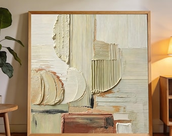 3D Vertical Striped Impasto Abstract Painting, Thick Linear Palette Knife Textured Canvas, Cool Summer Wabi Sabi Japandi Living Room Decor