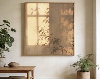Warmes botanisches Ölgemälde, neutrales Wabi-Sabi-Minimalist-Wanddekor, moderne gemütliche Hauptleinwand