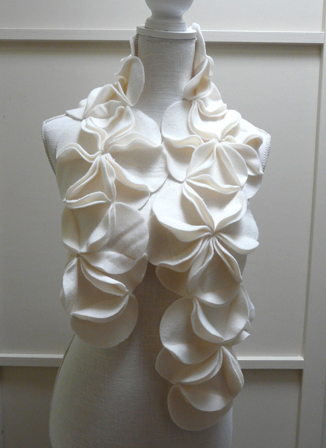 Dimensional Fleece Rosette Scarf in Ivory Etsy