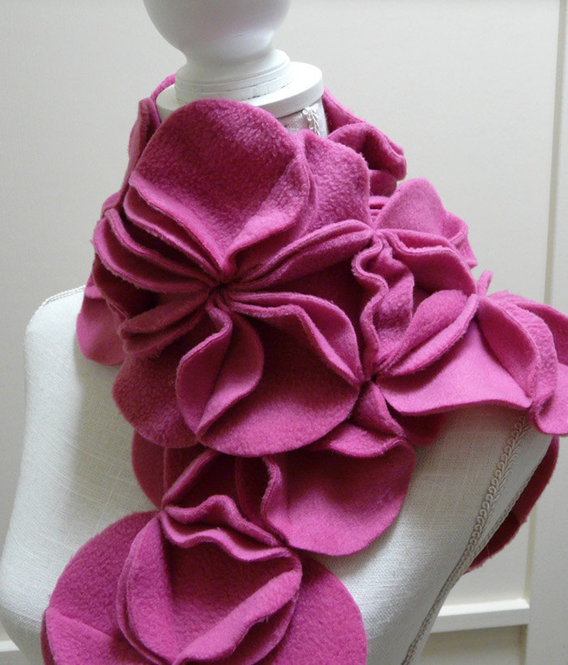 Dimensional Fleece Rosette Scarf in Fushia Etsy