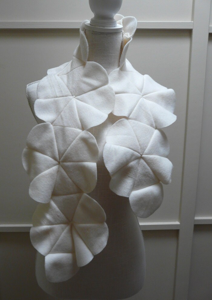 Dimensional Fleece Rosette Scarf in Ivory Etsy