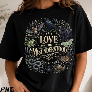 Love The Misunderstood PNG | Gothic Woodland Animals PNG | Dark Cottagecore Design | Raven Cat Snake Bat PNG | Halloween Digital Download