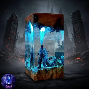 King Monster Resin Lamp Diorama – Epoxy Night Light, Cinematic Fantasy Room Decor
