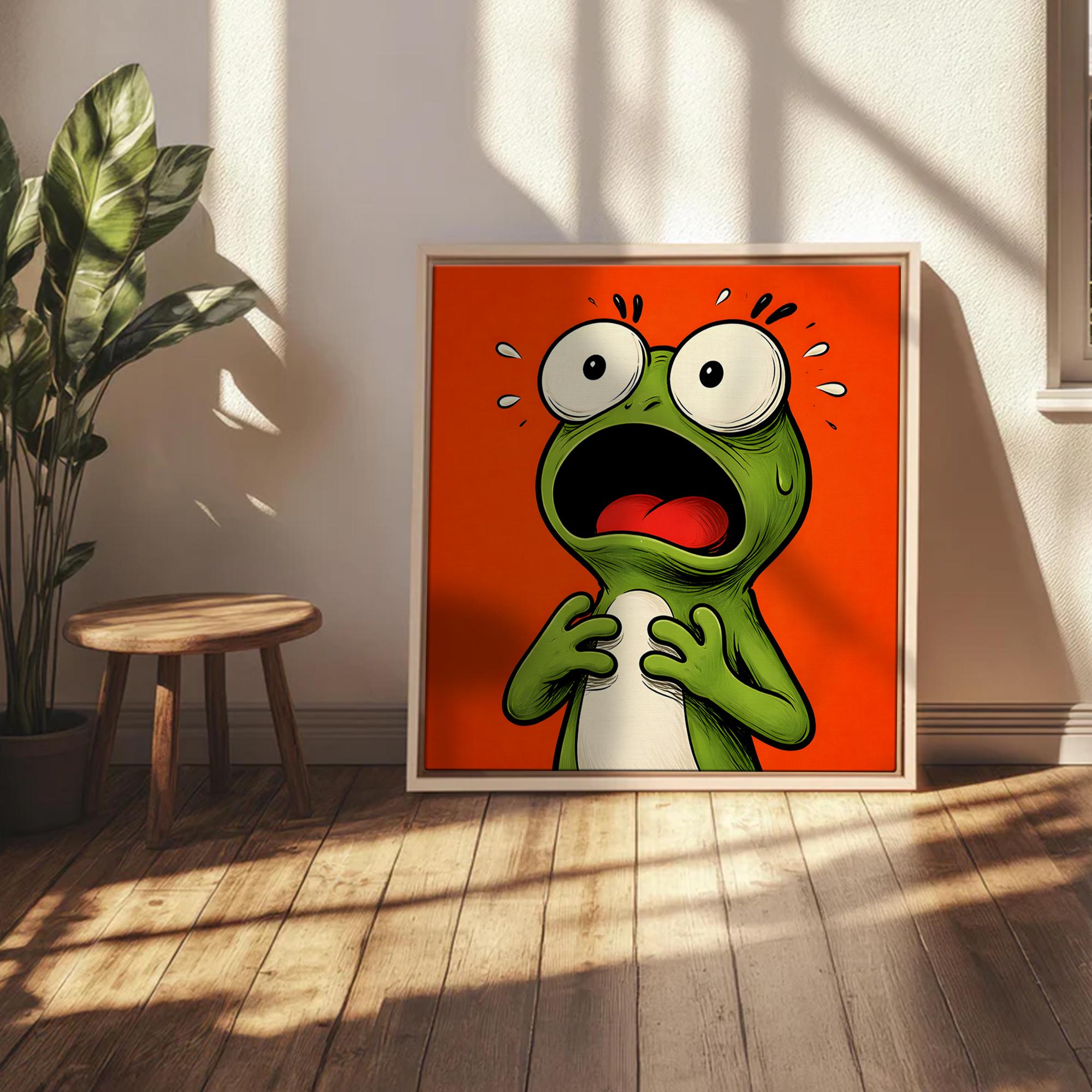 Screaming Funnt Funny Frog Wall Art, Cartoon Screaming Frog Poster, Orange Humor Canvas ...