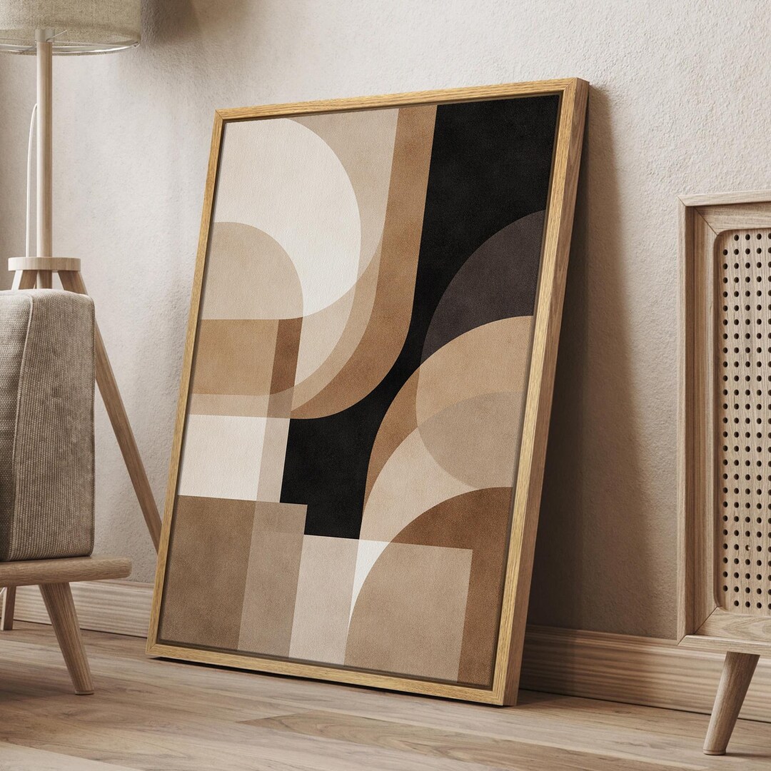 Neutral Abstract Geometric Canvas Print, Japandi Minimalist Wall Art - Etsy