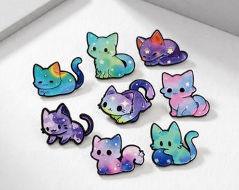 Galaxy Cat emaille pins set, Cute Space Kitty Broche Collection, Pastel Cosmic Cat Pins voor jassen Tassen Cadeaus voor kattenliefhebbers