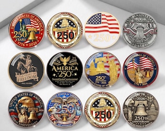 Amerika 250ste verjaardag emaille pins set, patriottische VS herdenkingsmunt broche collectie, Liberty Bell vlag muntspelden voor jassen tassen geschenken