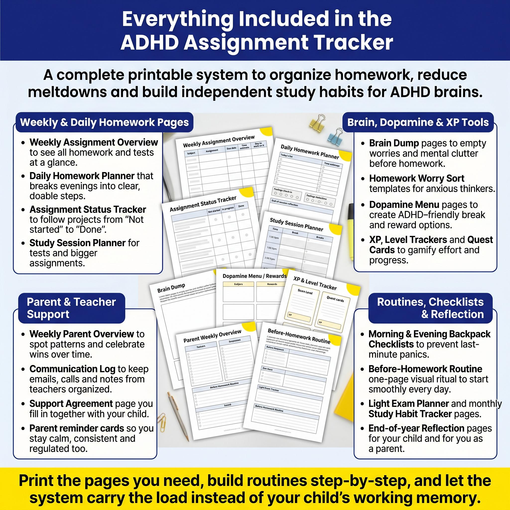 ADHD Student Planner & Homework Tracker | Printable to Do List Digital ...