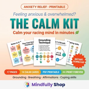 Calm Kit Angst Relief Druckbare Bewältigungsfertigkeiten Erdung und Atemübungen