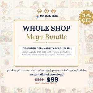 Paquete completo para toda la tienda / La biblioteca completa de materiales imprimibles para terapia DBT y CBT para TDAH, ansiedad y niños, adolescentes y adultos / Descarga instantánea