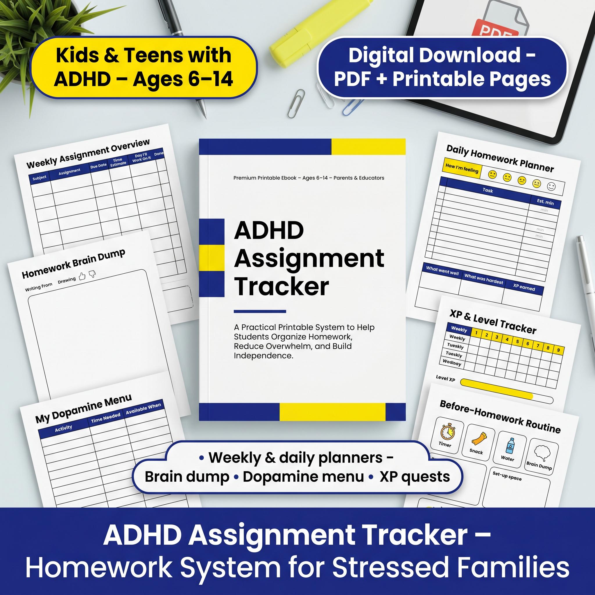 ADHD Student Planner & Homework Tracker | Printable to Do List Digital ...