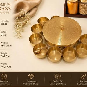 Handmade Brass Masala Box with 7 Spice Containers | Traditional Indian Spice Storage Organizer | Kitchen & Housewarming Gift