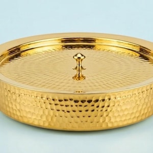Pure Brass Cooking Pot 4L with Lid | Tin Coated Brass Biryani Handi | Handmade pot| Hammered Brass Cooking Pot | Traditional Indian Cookware
