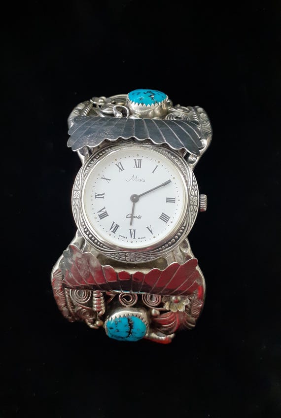 Bracciale rigido vintage NAVAJO con orologio, orologio non funzionante