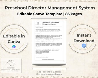 幼稚園教諭管理システム、編集可能なCanvaテンプレート、教諭用バインダー、幼児期管理用バインダー、85ページ