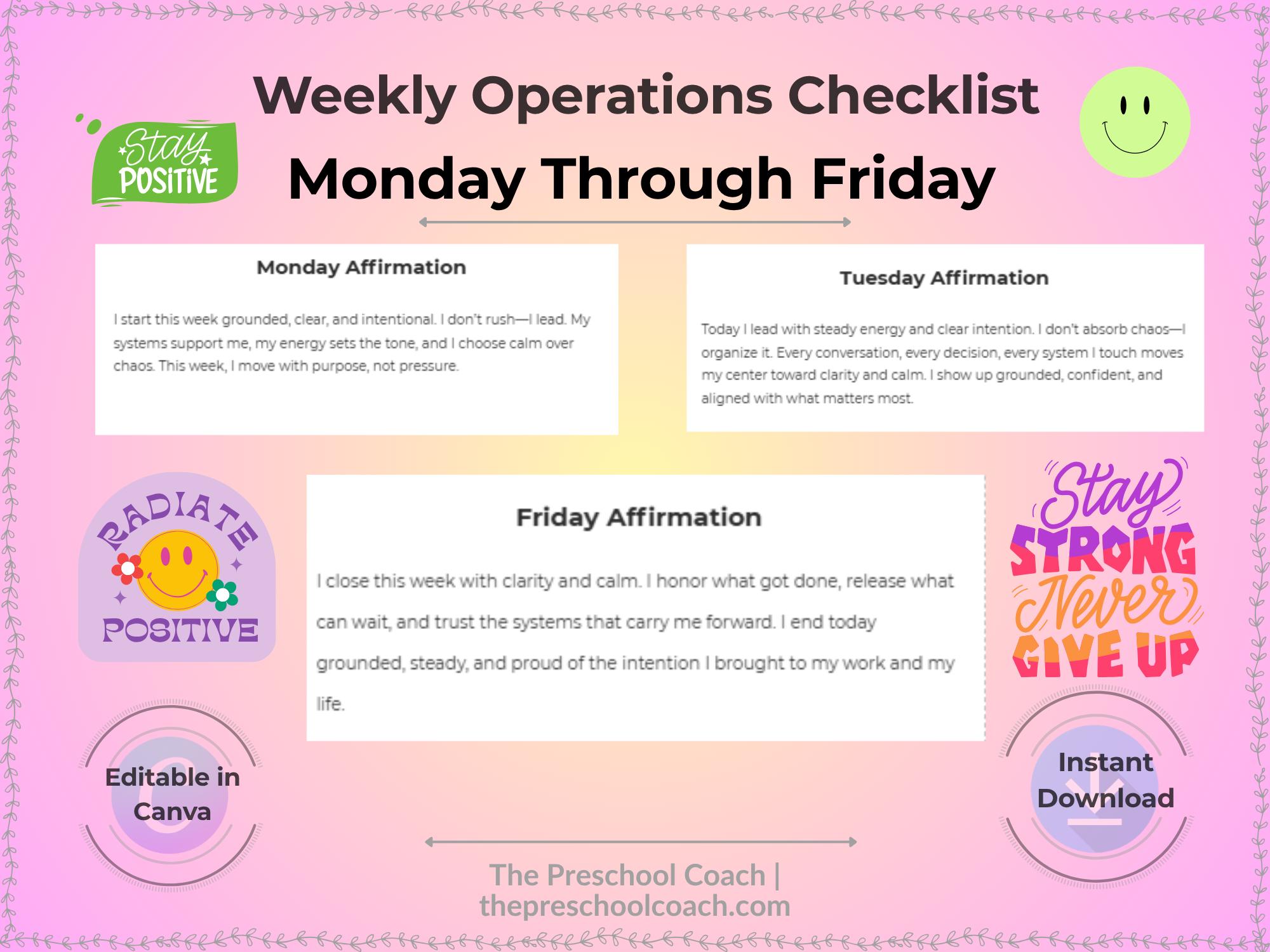 Weekly Operations Weekly Operation Checklist - Etsy