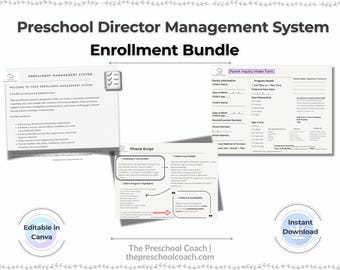 幼稚園教諭向け入学管理システム | 編集可能なCanvaテンプレート | 問い合わせフォーム、スクリプト、チェックリスト、オリエンテーションバンドル