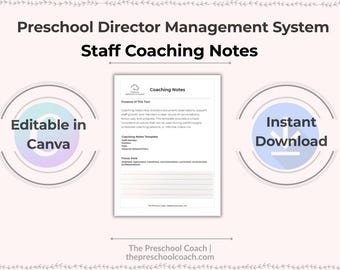 スタッフコーチングノート、編集可能なCanvaテンプレート、幼稚園ディレクターツール、教師観察フォーム