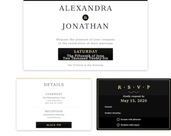 Black and Gold Art Deco Wedding Invitation Suite | Luxury Template (Instant Download)