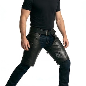 Real Black Leather Short Chaps For Men's | Custom Made Adjustable Belt Riding Short | Clubwear | Steampunk Chaps