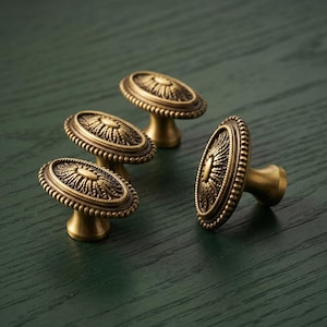 Antique Brass Oval Cabinet Knob Vintage Floral Drawer Pull Decorative Dresser Knob Classic Furniture Hardware