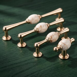 Marble Ceramic Cabinet Pulls, Gold Drawer Handles and Knobs, Luxury Kitchen Hardware, Dresser Pull, Wardrobe Door Handle Decor