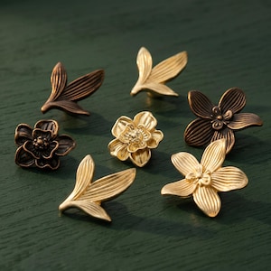 Flower Leaf Cabinet Knobs Gold Bronze Floral Drawer Pulls Botanical Dresser Kitchen Furniture Hardware Decorative Handles