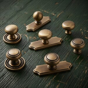 Vintage mässing skåpknopp antik guld låda handtag rund byrå knopp möbelhandtag bakplatta köksskåp beslag