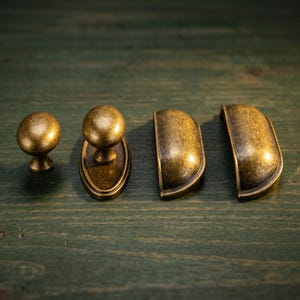 Antique Brass Cabinet Knob and Bin Pull Vintage Drawer Handle Decorative Dresser Kitchen Furniture Hardware