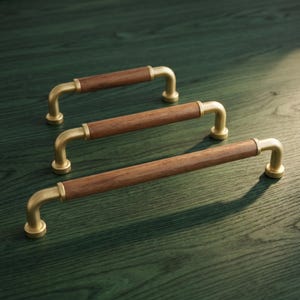 Walnut Wood Cabinet Pulls, Brass Drawer Handles, Zinc Alloy Kitchen Hardware, Mid Century Wardrobe Door Furniture Pulls