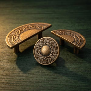 Antique Brass Greek Key Cabinet Knob Half Moon Drawer Pull Vintage Bronze Dresser Kitchen Furniture Hardware