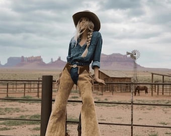 Vintage Custom Leather Western Chaps with Fringe | Suede Rodeo Batwing Chaps | Cowgirl Western Wear | Cowboy Horse Gear