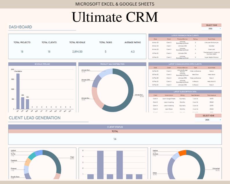 Client Database Spreadsheet CRM Tracker Spreadsheet: Client Database, Task Management (google ...
