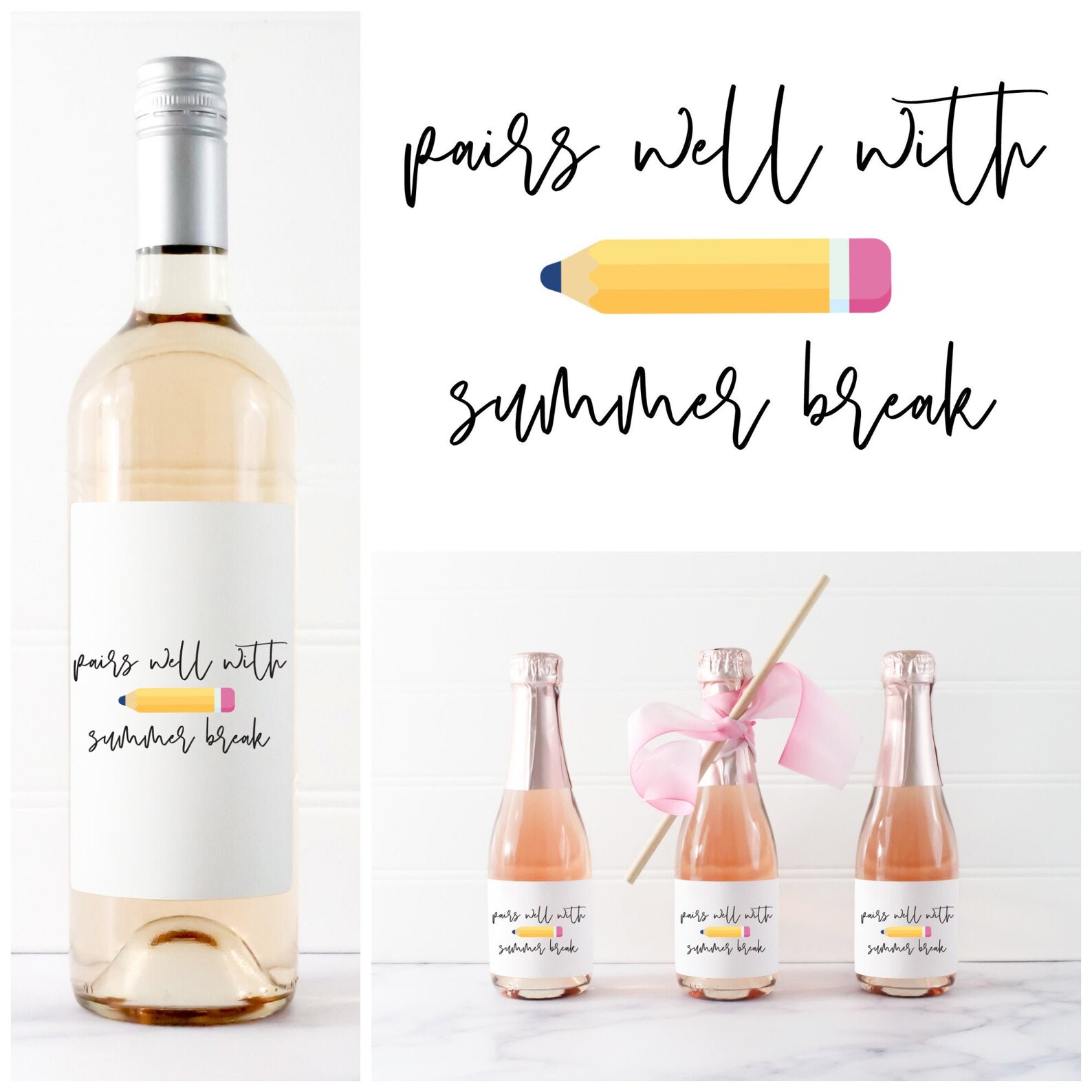 Pairs Well With Summer Break Wine Beer Gift Label Gift Etsy