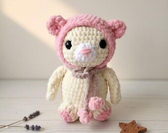 Handgemachter Samt häkeln Teddybär, 18 cm Amigurumi Plüschtier, Baby-Dusche-Geschenk, Kinderzimmer Dekor