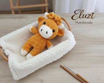 Highland Kuh Plüsch gehäkelt: Handgefertigtes Samt Amigurumi, Kinderzimmer Dekor