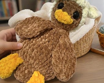Handgemachte Samt Ente Amigurumi - weiches Chenille Plüschtier, Kinderzimmer Dekor