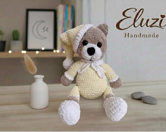 Handgemachter schläfriger Teddybär - 35 cm weiches Amigurumi-Spielzeug | Baby Geschenk | Kinderzimmer Dekor