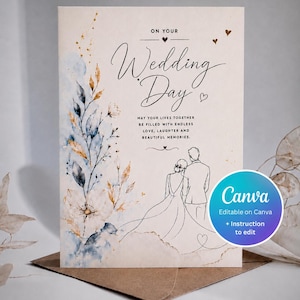 Editable Wedding Card Template, Personalized Wedding Congratulations Card, Printable Digital Download, Canva Template