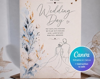 Editable Wedding Card Template, Personalized Wedding Congratulations Card, Printable Digital Download, Canva Template
