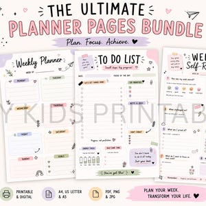PRINTABLE WEEKLY PLANNERS,(No watermarks when buying)Timetable,To-Do List, Reflection Sheet,Goodnotes Insert Pages,Relaxation Stress Relief,
