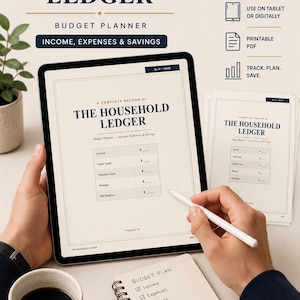 Household Budget Planner Digital PDF Printable Financial Tracker Monthly Expense Tracker Budgeting Workbook/ For Ipad /  stress-free /