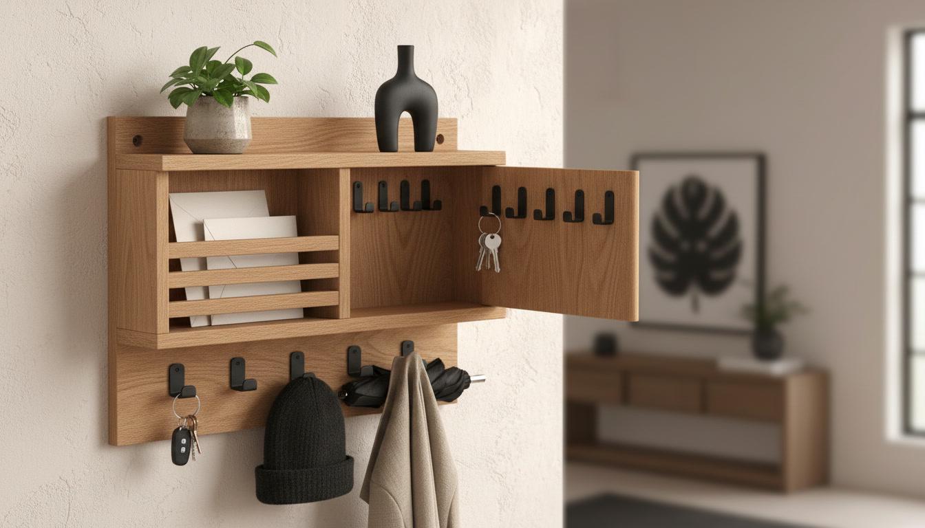Wooden Entryway Key Organizer Shelf – DIY Plans PDF - Wall Mounted Key ...