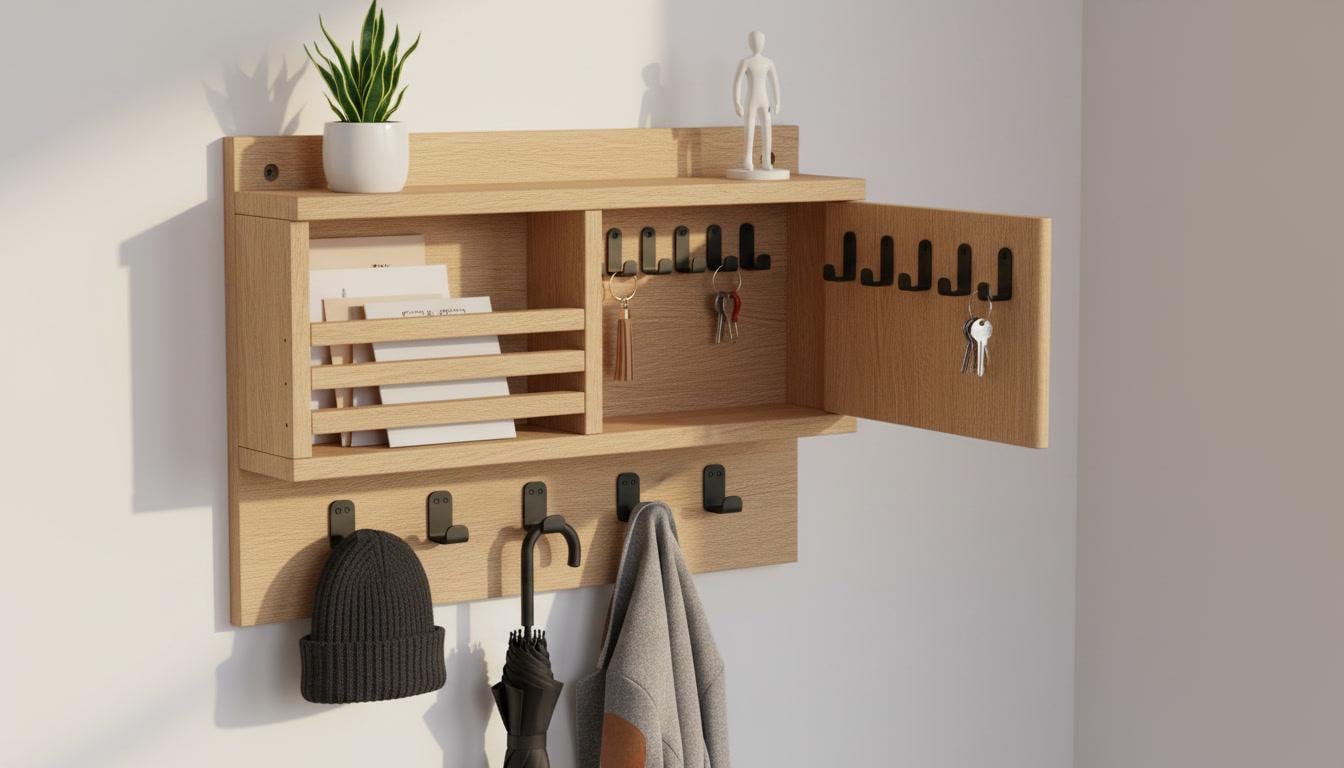 Wooden Entryway Key Organizer Shelf – DIY Plans PDF - Wall Mounted Key ...