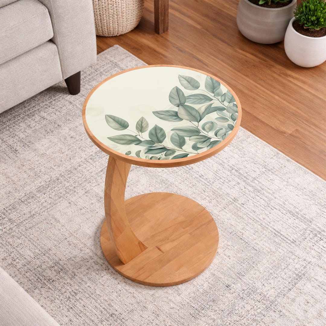Minimal Leaf Glass C Table Round Botanical Side Table Scandinavian ...