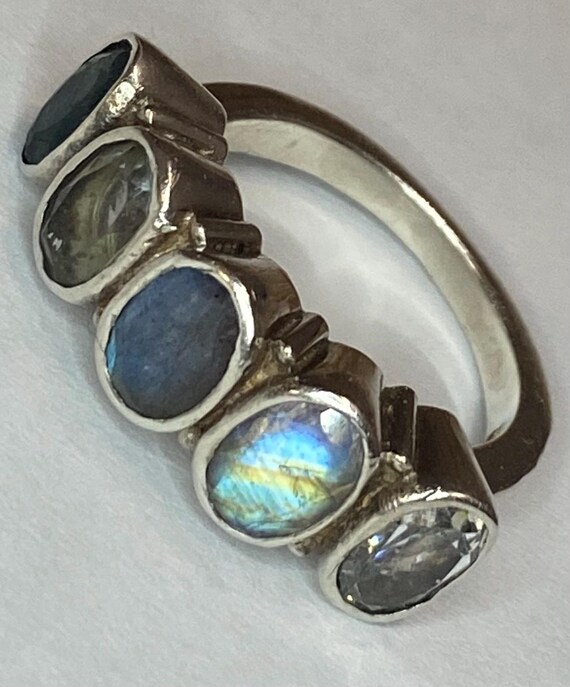 925 Sterling Silver Multi Gemstone Boho Ring – Moonstone, Labradorite, Amethyst, Topaz