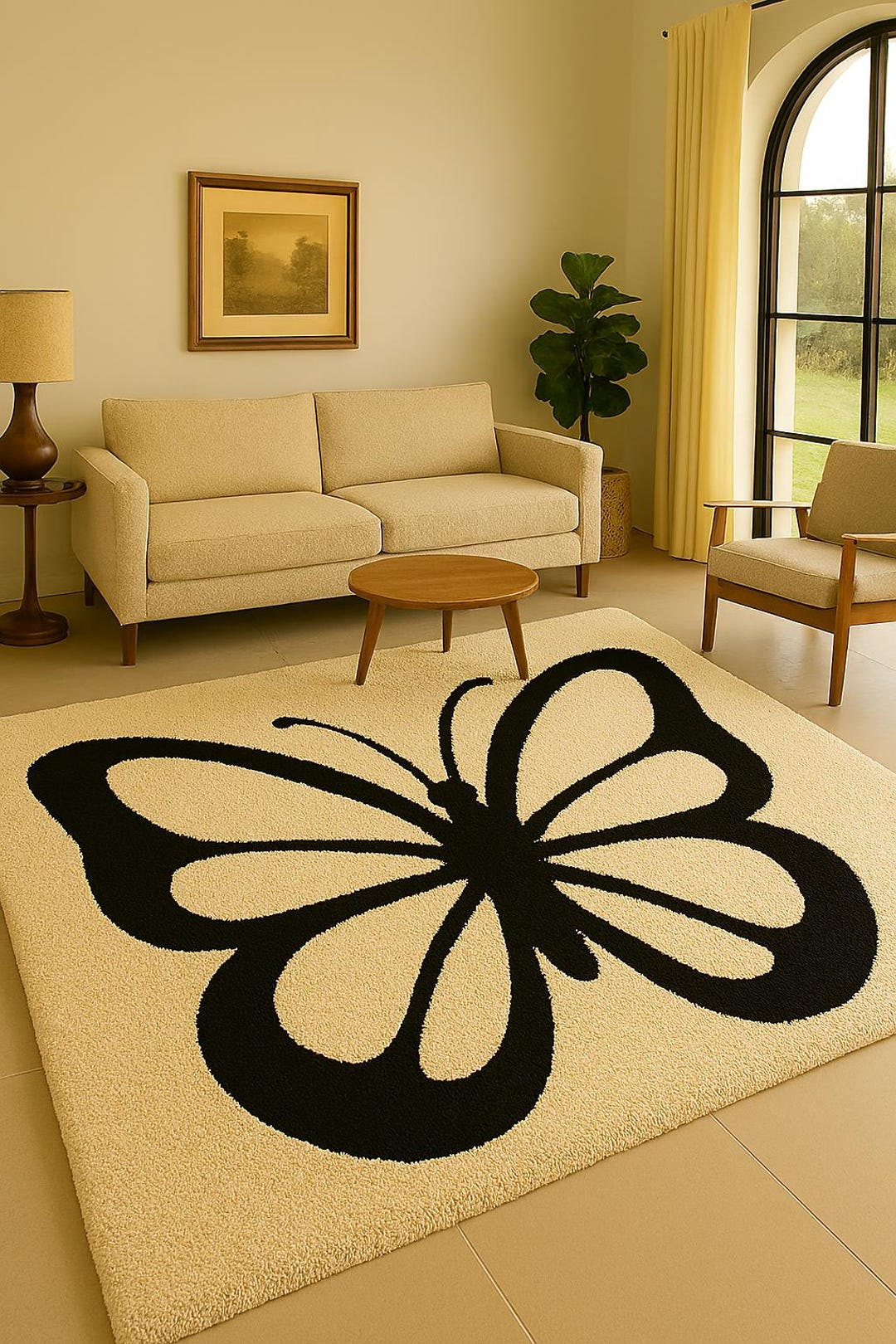 Butterfly Tufted Area Rug, Black Beige Modern Rug, Handmade Abstract ...